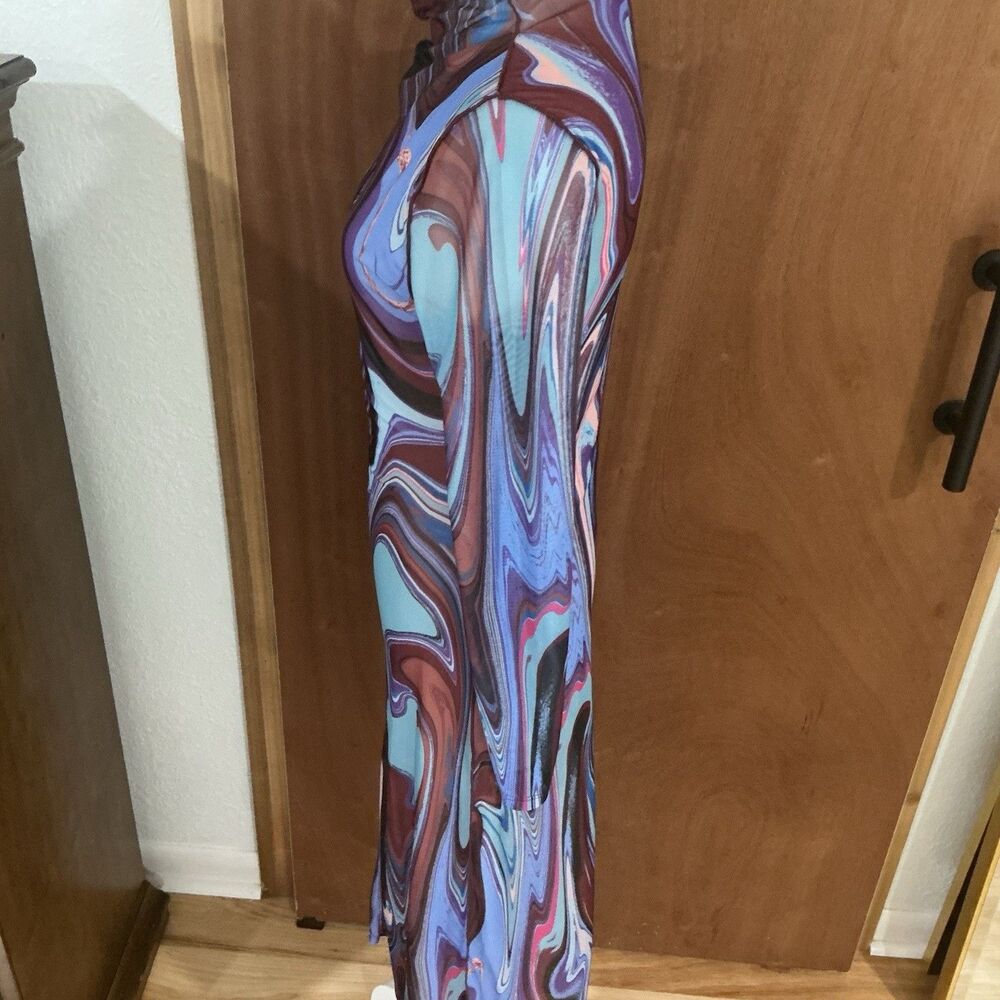 Y2K Bodycon Mesh Midi Dress Size Medium Marble Swirl Art Psychedelic Trippy Club - Picture 15 of 15